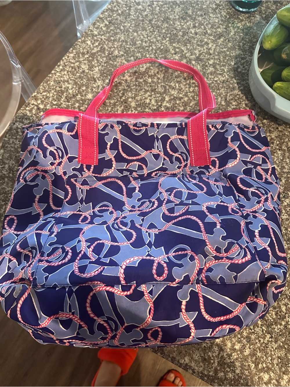 Lilly Pulitzer Navy Rope-Print Tote with Pink Handles